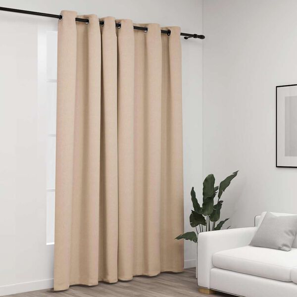 vidaXL Linen-Look Blackout Curtain with Grommets Beige 290x96.5 "