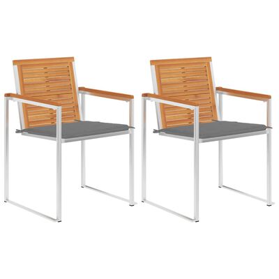 vidaXL Patio Chairs with Cushions 2 pcs Solid Acacia Wood and Steel