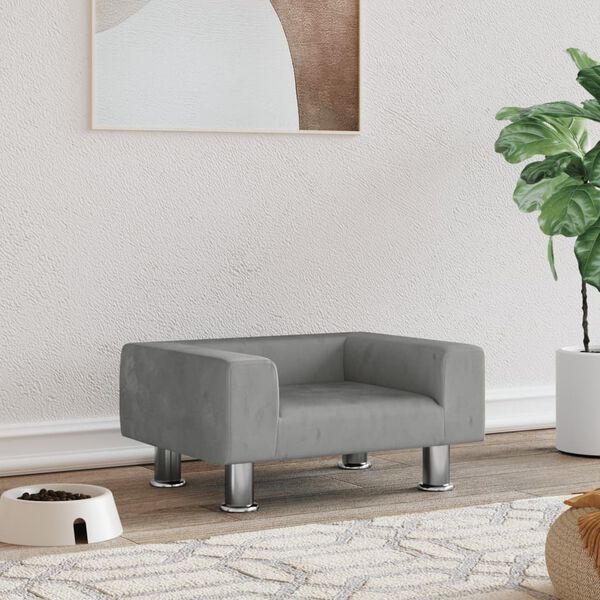 vidaXL Dog Bed Light Grey Velvet, Pine Wood, Chromed Steel