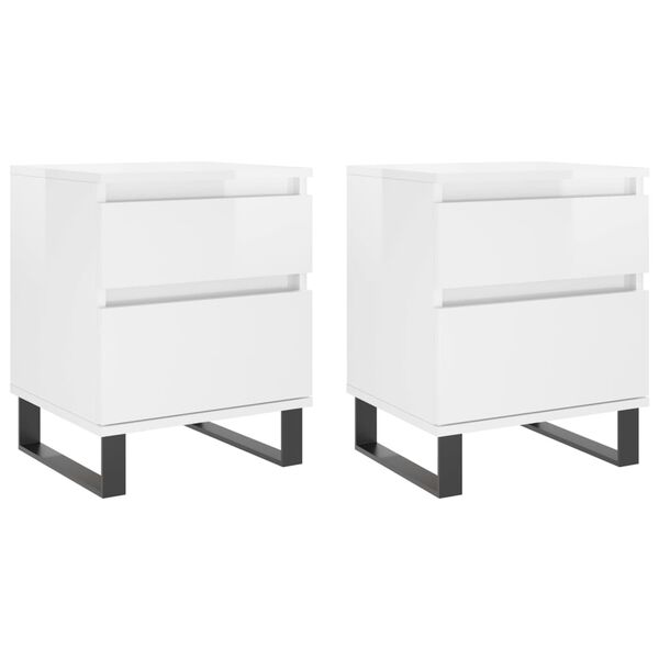 vidaXL Bedside Cabinet Set of 2 High gloss white Engineered wood, Metal