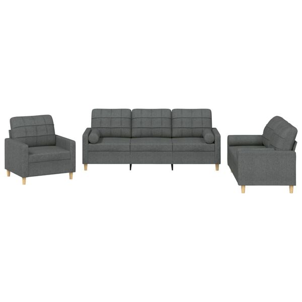 vidaXL Sofa Set Dark Grey Fabric (100% polyester), metal, plywood Large