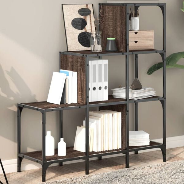 vidaXL Bookcase Brown oak Engineered wood, metal Medium Adjustable Feet