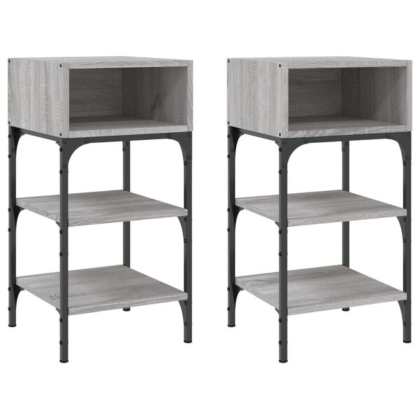 vidaXL Bedside Table Set of 2 Gray sonoma Engineered wood, iron Small