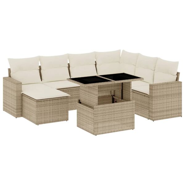 vidaXL Garden Sofa Set Beige PE rattan, powder-coated steel, tempered glass