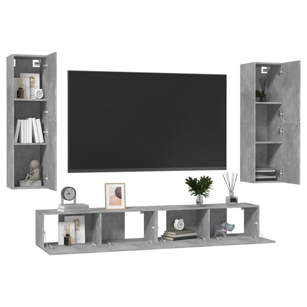 vidaXL 4 Piece TV Stand Set Concrete Gray Engineered Wood