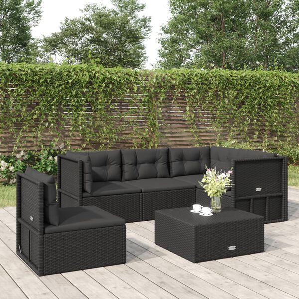 vidaXL Garden Lounge Set Black Poly Rattan 5 Piece Height-Adjustable