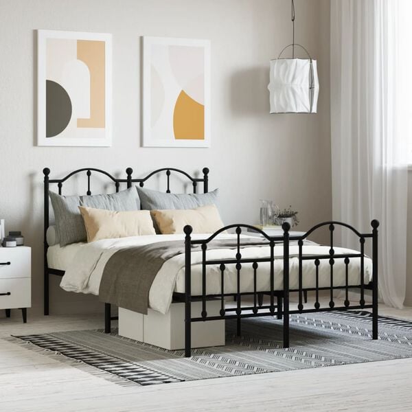 vidaXL Bed Frame Black Powder-coated steel Double Bed Frame