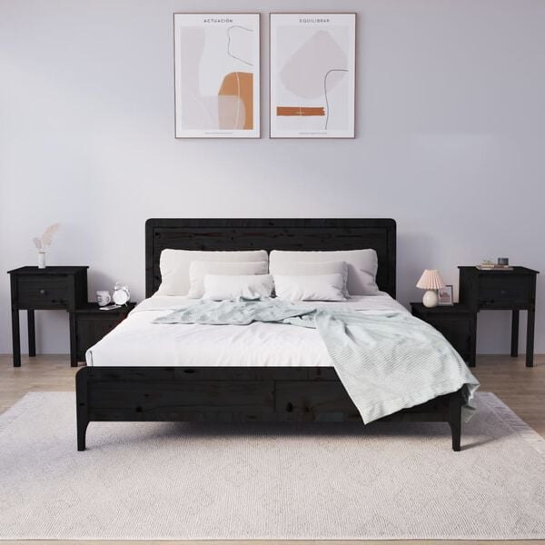 vidaXL Bedside Cabinet Set of 2 Black Solid pine wood Medium