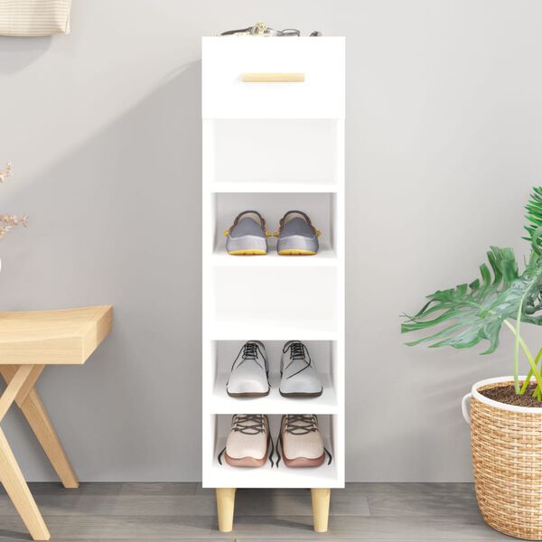 vidaXL Shoe Cabinet High gloss white Engineered wood Slim, Tall