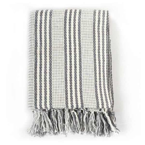 vidaXL Throw Grey and white 100% cotton 63.0 x 82.7 in Throw Blanket