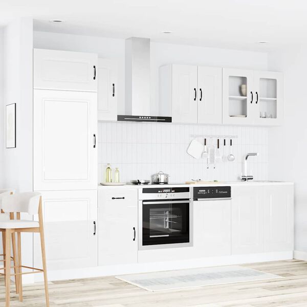 vidaXL Kitchen Cabinet Set High gloss white Engineered wood and glass