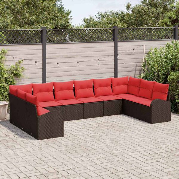 vidaXL Sofa Set with Cushion 10 pcs Brown Synthetic: Poly Rattan