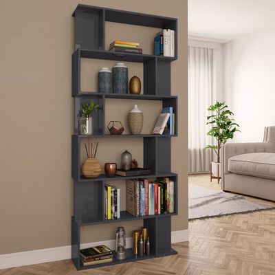 vidaXL Book Cabinet/Room Divider High Gloss Gray 31.5"x9.4"x75.6" Chipboard