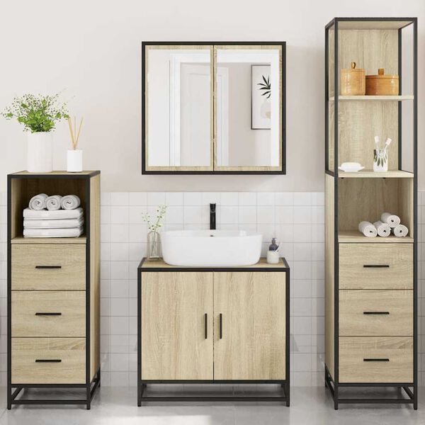 vidaXL Bathroom Furniture Set Sonoma oak Engineered wood, metal