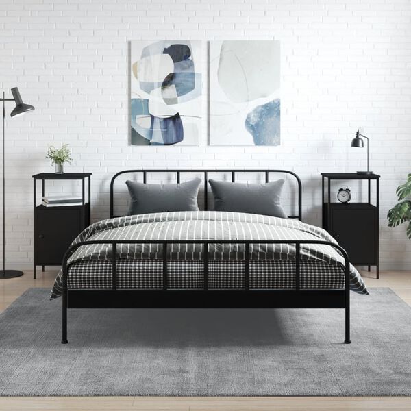 vidaXL Bedside Cabinet Set of 2 Black Engineered wood, iron Standard