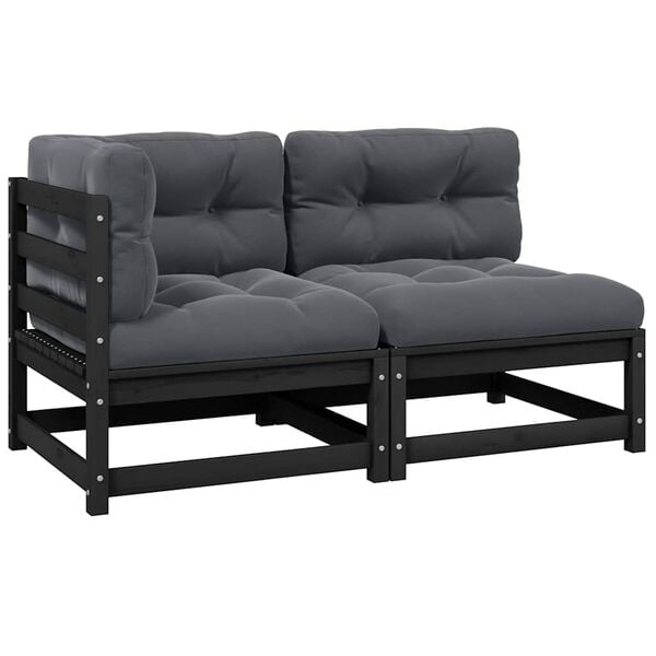 vidaXL Wooden Lounge Set Black, Grey Solid Pine Wood, 100% Polyester