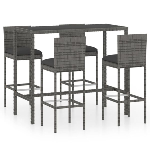 vidaXL Garden Bar Set Grey PE Rattan, Powder-Coated Steel, Tempered Glass