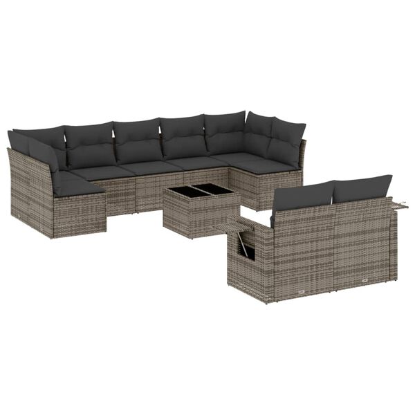 vidaXL Garden Sofa Set Grey PE Rattan, Powder-Coated Steel, Tempered Glass