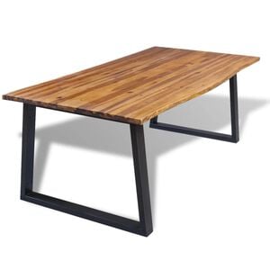 vidaXL Dining Table Brown and Black Solid Acacia Wood Large Durable