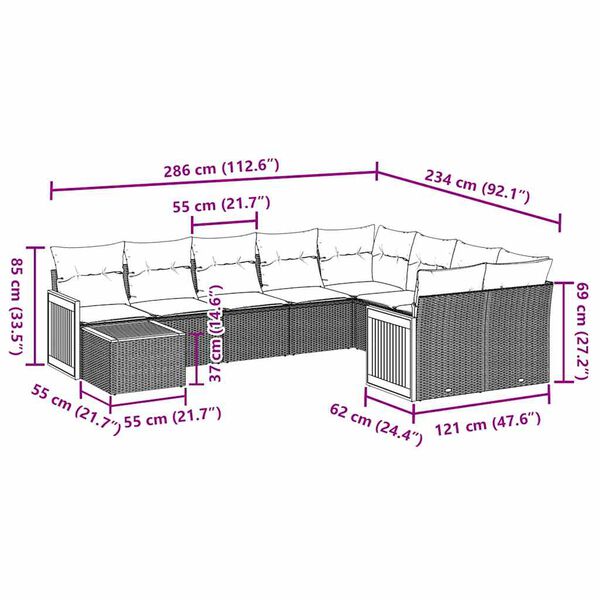 vidaXL Garden Sofa Set Black PE Rattan Large Modular