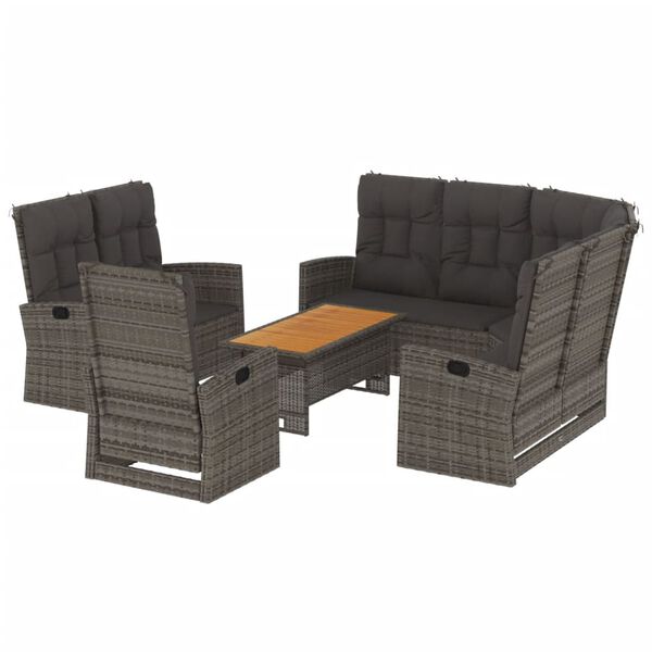vidaXL Garden Lounge Set Grey PE Rattan 4 Piece Set Adjustable Armrests