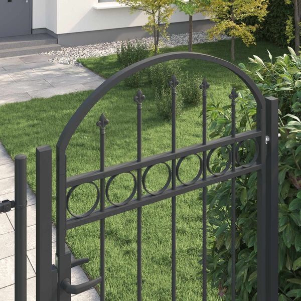 vidaXL Fence Gate with Arched Top Steel 39.4" x 78.7" Black