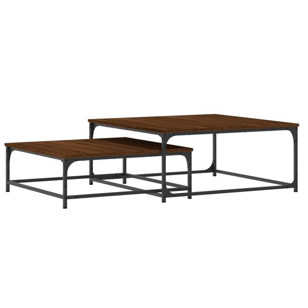 vidaXL Nesting Coffee Table Brown Oak Engineered Wood, Iron Small