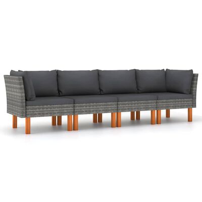 vidaXL 4-Seater Patio Sofa with Cushions Gray Poly Rattan