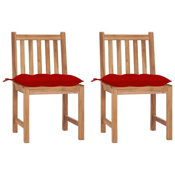 vidaXL Patio Chair Set of 2 Red Solid Teak Wood Standard Durable