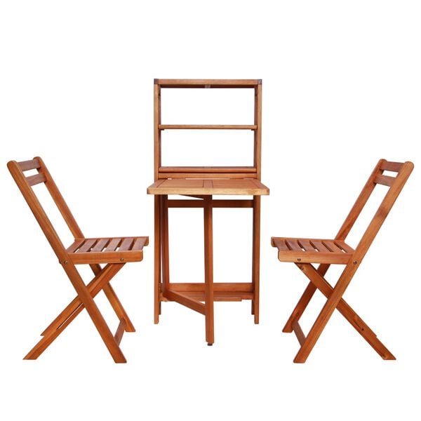 vidaXL Bistro Set Natural wood Solid acacia wood 2-seater Foldable