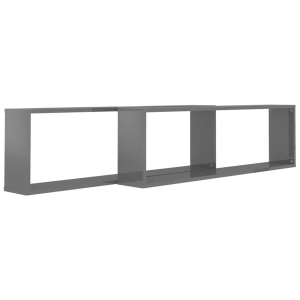 vidaXL Wall Shelf Set of 2 High gloss grey Engineered wood Medium