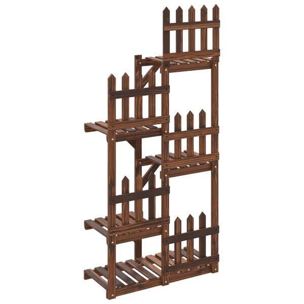 vidaXL Flower Stand Carbonized brown Carbonized solid fir wood Tall