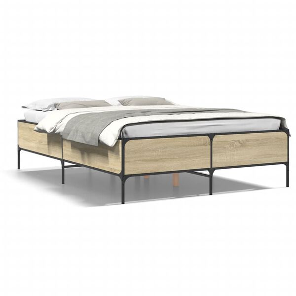 vidaXL Bed Frame Sonoma Oak Engineered wood, Steel Small Double Durable