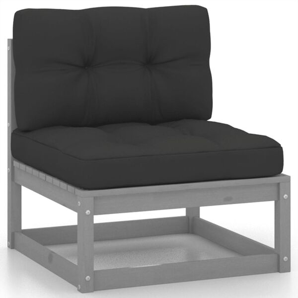 vidaXL Garden Lounge Set Grey Solid Pine Wood, Fabric (100% polyester)