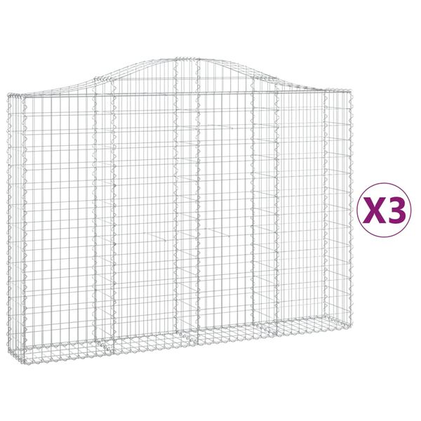 vidaXL Arched Gabion Baskets 3 pcs 78.7x11.8x140/160" Galvanised Iron