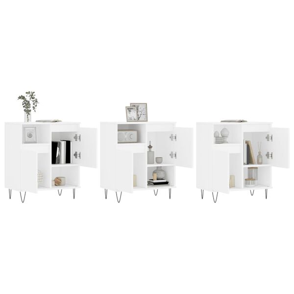vidaXL Sideboard Set of 3 White Engineered wood, metal