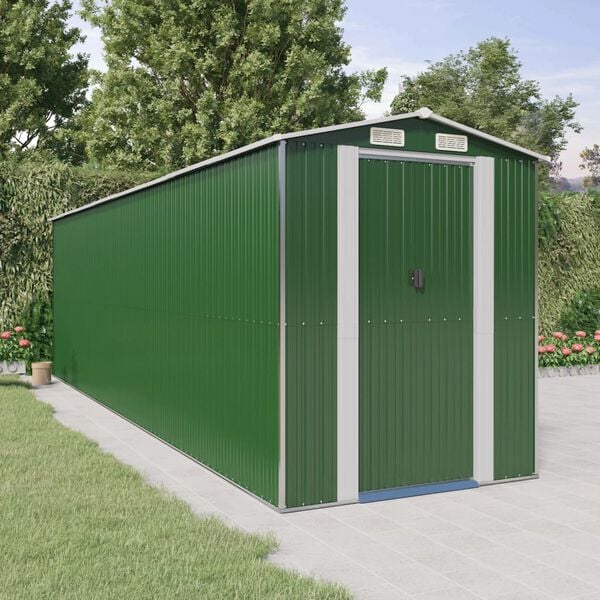 vidaXL Garden Shed Green Galvanized Steel Large Garden Storage