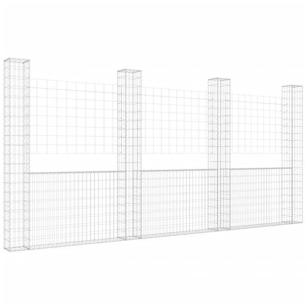 vidaXL U-shape Gabion Basket with 4 Posts Iron 149.6"x7.9"x78.7"