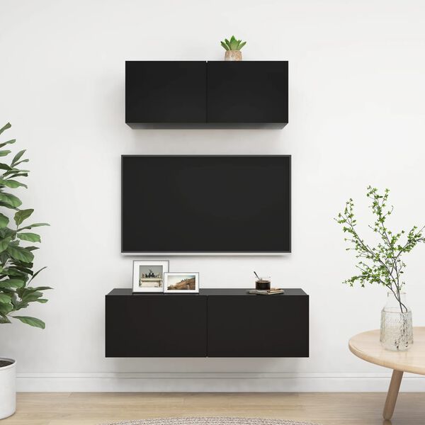 vidaXL TV Cabinet Set Set of 2 Black Engineered wood TV Cabinet Set