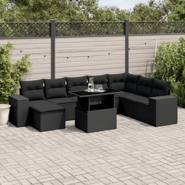 vidaXL Garden Sofa Set Black PE Rattan L Garden Sofa Set Rectangular