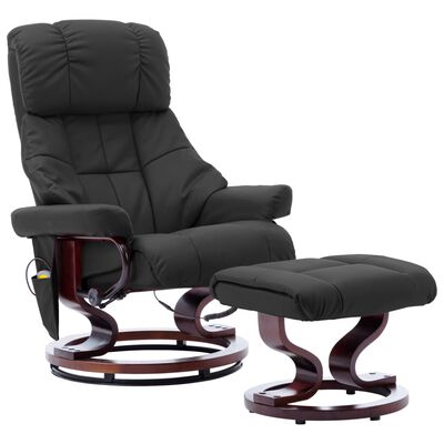 vidaXL Recliner Chair with Footstool Black Faux Leather and Bentwood