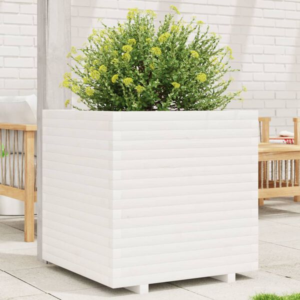 vidaXL Garden Planter White Solid pine wood Medium Decorative Inlays