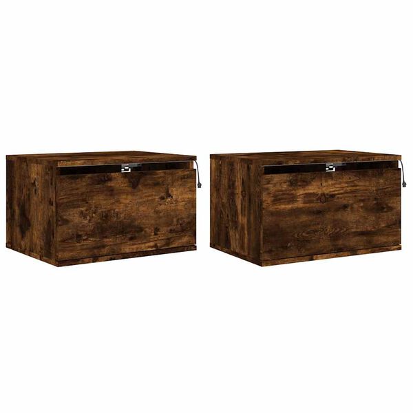 vidaXL Wall-mounted Bedside Cabinet Set of 2 Smoked oak Engineered wood