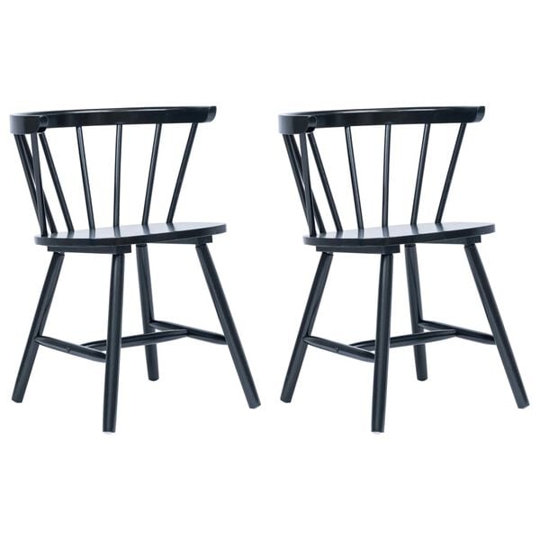 vidaXL Dining Chairs 2 pcs Black Solid Rubber Wood