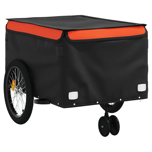 vidaXL Bike Trailer Black and Orange 99.2 lb Iron
