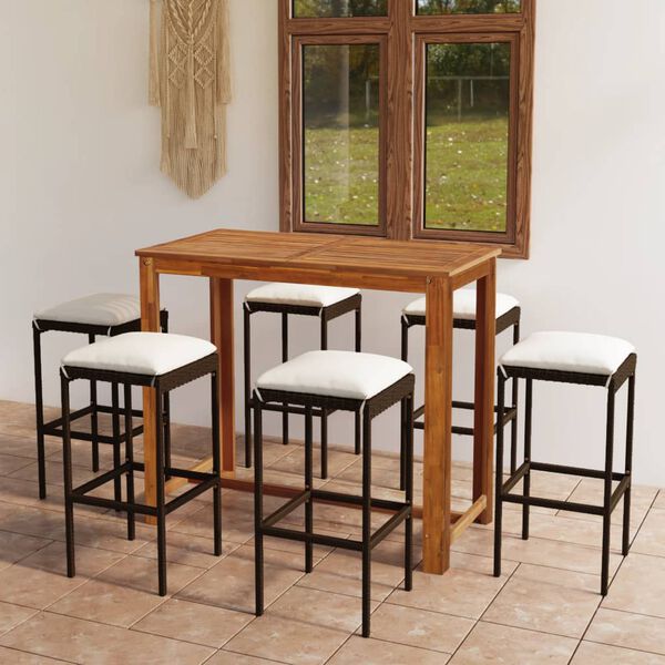 vidaXL Garden Bar Set Brown Solid acacia wood, Poly rattan, Steel, Polyester
