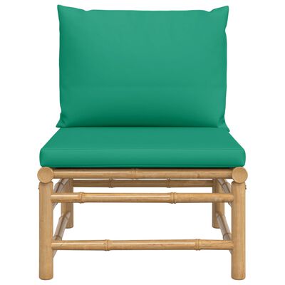 vidaXL Patio Middle Sofa with Green Cushions Bamboo