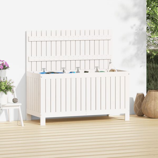 vidaXL Garden Storage Box White Solid Pine Wood Medium
