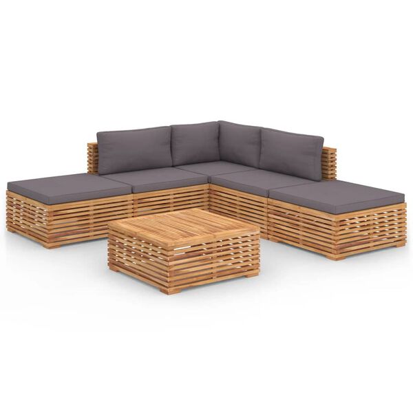 vidaXL 6 Piece Patio Lounge Set with Dark Gray Cushion Solid Teak Wood