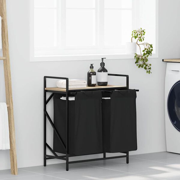 vidaXL Laundry Basket 2 Compartments with Shelf Sonoma Oak